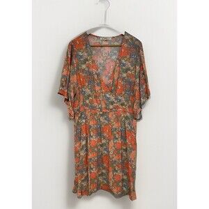 NEW Rewind Floral Print Dress Flowy Loose Orange Blue Sz XXL Summer Boho Rayon